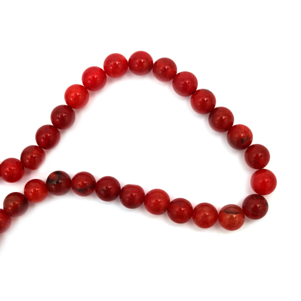 Strand of beads AGATE semi-precious stone, cracked orange-red dark, ball 10 mm, ~38 pieces
