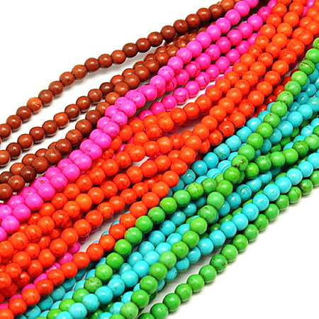 Gemstone Beads Strand, Synthetic Turquoise, Round, Mixed color, 4mm, ~96 pcs