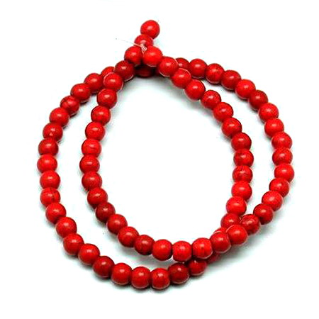 Gemstone Beads Strand, Synthetic Turquoise, Round, Red, 4mm, ~110 pcs