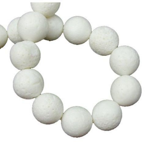 Șir  mărgele din piatră semiprețioasă bola albă CORAL 12 mm ~ 34 bucăți