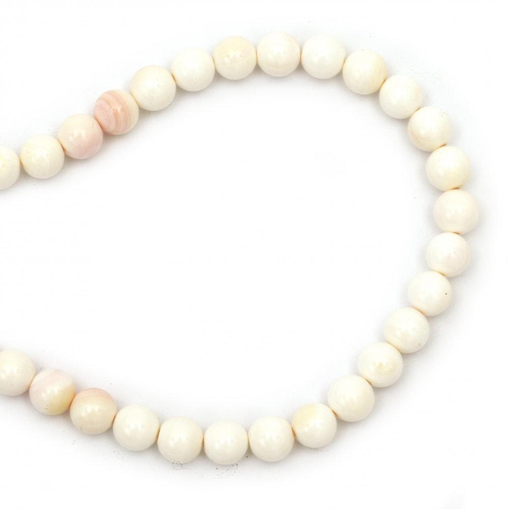 String Natural Stone Beads / WHITE CORAL, Ball: 7 ± 8 mm,  Class: AAA ~ 53 pieces