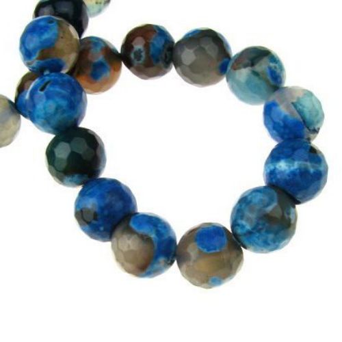 Faceted Natural Stone Beads for CRAFT Jewelry Art / Blue AGATE,  MIX, Ball: 10 mm ~37 pieces