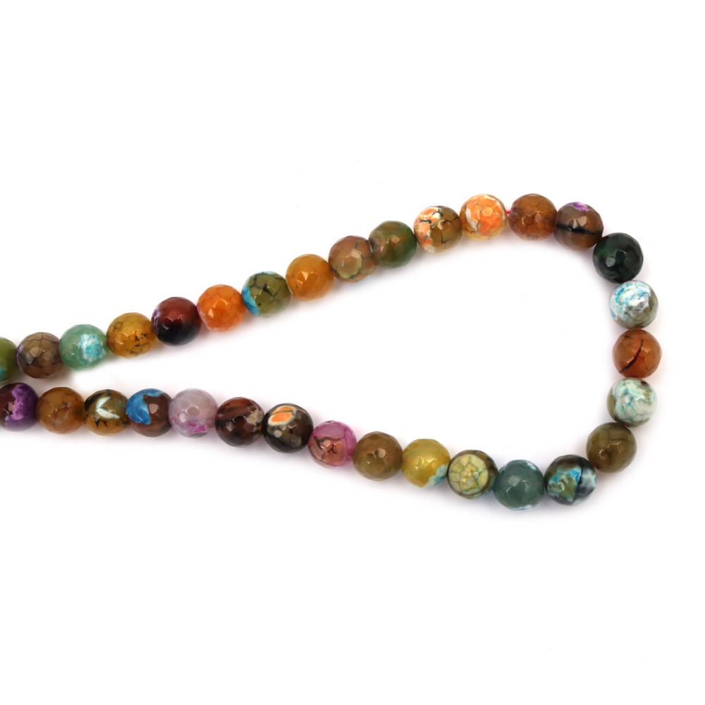 String of Semi-precious AGATE Stones, Color MIX Faceted Ball Beads / 10 mm ~ 37 pieces