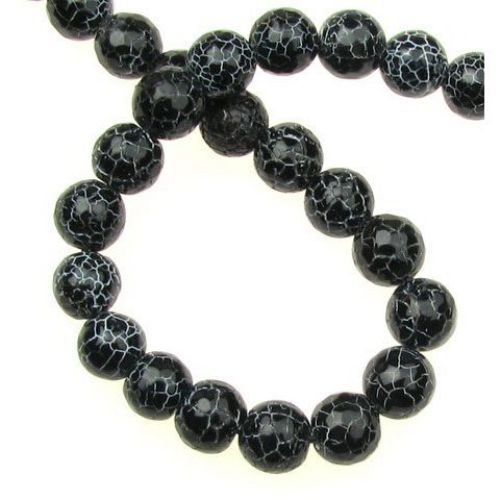 Natural Stone  Black Agate ,Cracked Bead ,Faceted 10mm ~ 38 Pieces