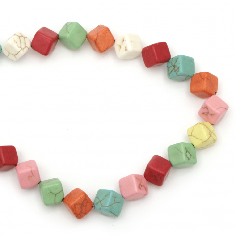 String beads semi-precious stone TURCOASE synthetic multicolor cube 10x10 mm ~ 28 pieces