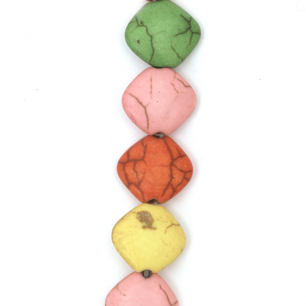 Наниз мъниста полускъпоценен камък ТЮРКОАЗ синтетичен многоцветен ромб 12x13x4 мм ~30 броя