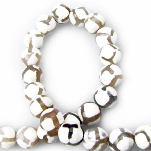 String Colored Faceted Ball-shaped Beads / Semi-precious Stone - WHITE AGATE, Ball: 8 mm ± 48 pieces