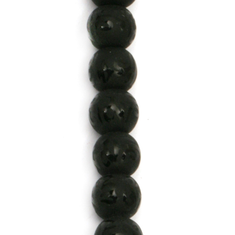 Наниз мъниста полускъпоценен камък ОНИКС черен рисуван матиран топче 8 мм ±48 броя