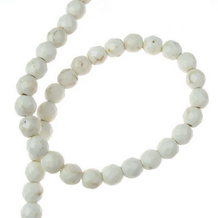 Gemstone Beads Strand, Natural Howlite, Round, Faceted, 8mm, ~48 pcs