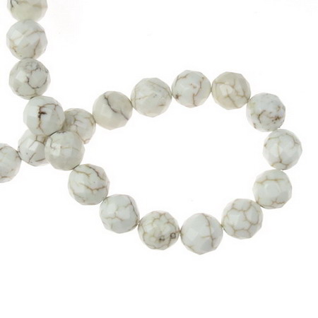 Gemstone Beads Strand, Natural Howlite, Round, Faceted, 10mm, ~38 pcs
