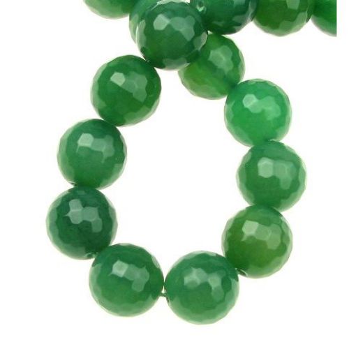 String Semi-precious Faceted Stone Beads / GREEN AGATE,  Ball: 12 mm ~ 32 pieces