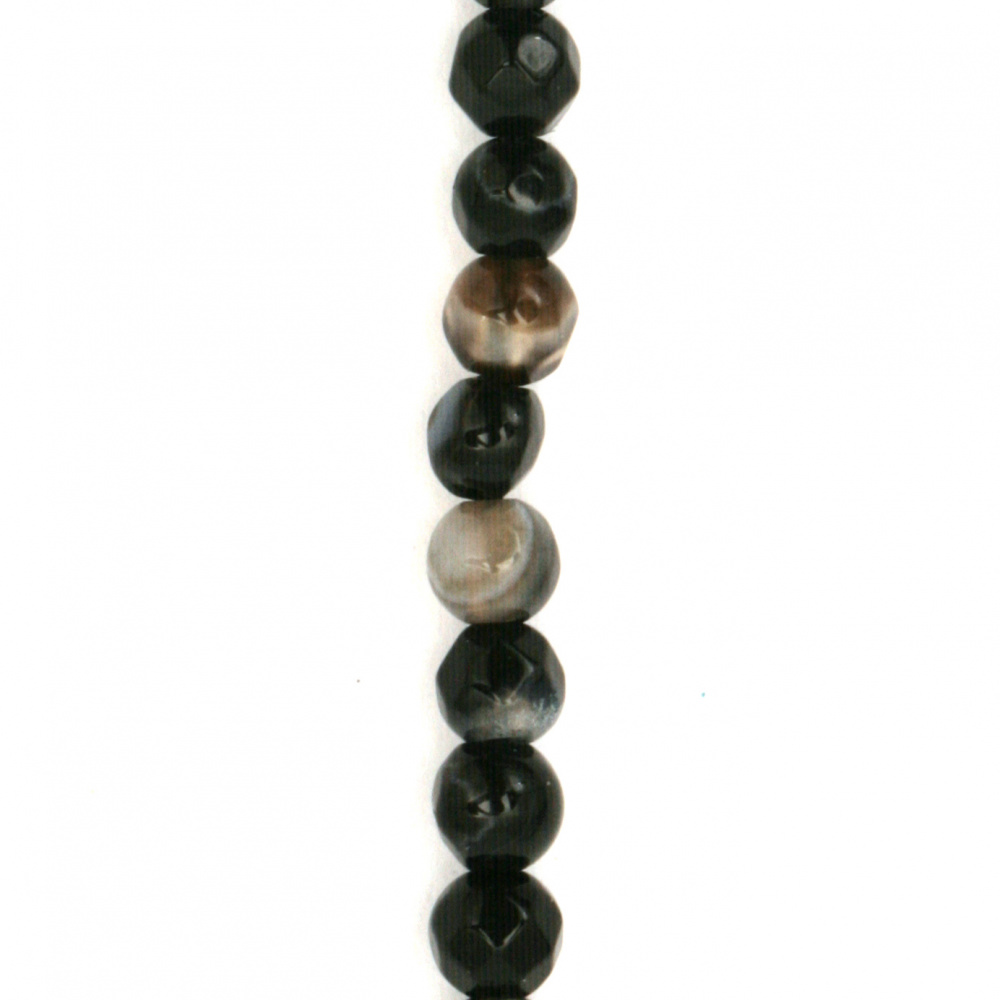 Χάντρα στρογγυλή   από  ημιπολύτιμες πέτρες Αχάτης σε κορδόνι Brazilian ΜΑΥΡΗ πολύπλευρη  4 mm ~ 93 τεμάχια