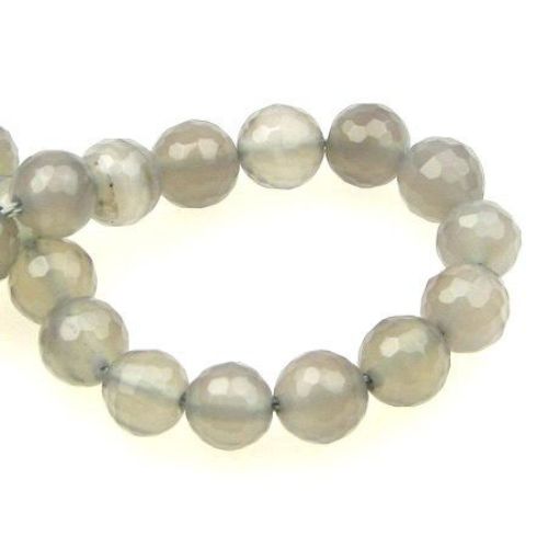 Natural Gray Agate Faceted, Round Beads Strand  8mm ~ 48 pcs
