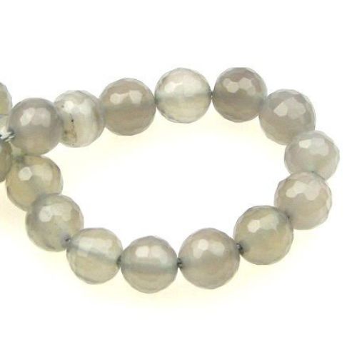 Natural Gray Agate Faceted, Round Beads Strand 10mm ~ 35 pcs
