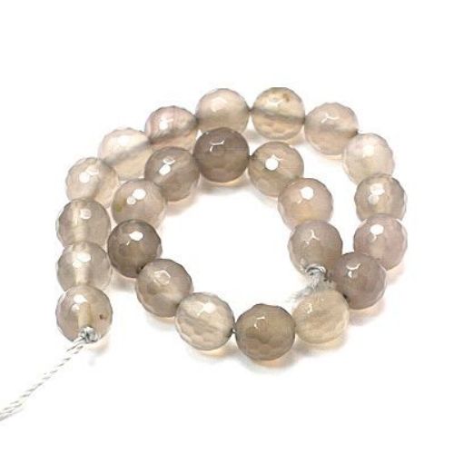 Natural Gray Agate Faceted, Round Beads Strand 10mm ~ 19 pcs
