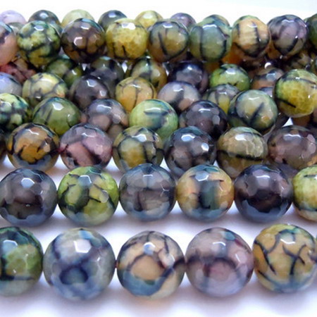 String Semi-precious Faceted  Stone Beads / DRAGON VEINS AGATE, ASSORTED Colors, Ball: 8 mm ~ 48 pieces