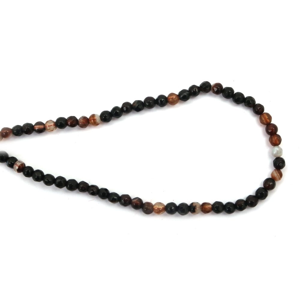 AGATE Strand of Beads Semi-precious stone, striped, dark brown, ball faceted 4 mm ~95 pieces
