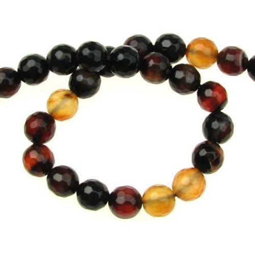 Strand Faceted Natural Stone Beads for Jewelry Findings / Brown AGATE, MIX, Ball: 8 mm ± 48 pieces