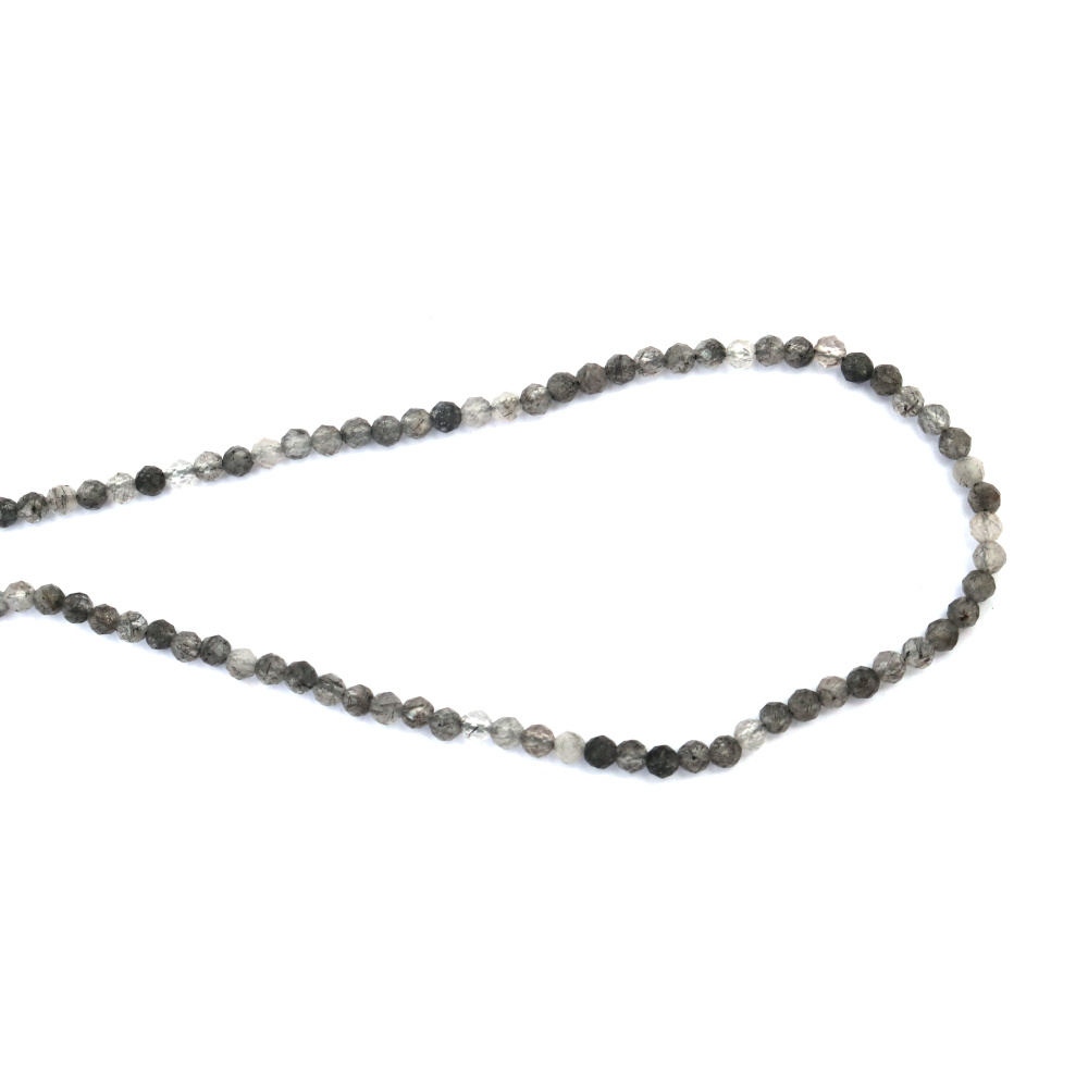 Tourmalinated Quartz Faceted Round Bead, 3 mm, Strand, Semi-Precious Stone, ~140 Pieces