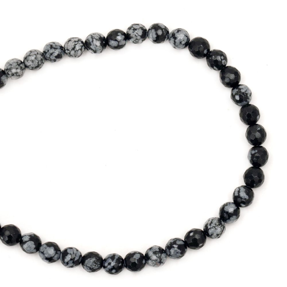Faceted, Round SNOWFLAKE OBSIDIAN Gemstone Beads Strand  8x5mm, 79 pcs