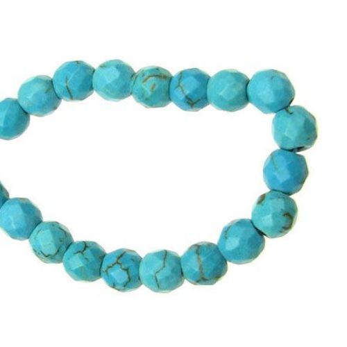 Gemstone Beads Strand, Synthetic Turquoise, Round, Faceted, 6mm, ~70 pcs