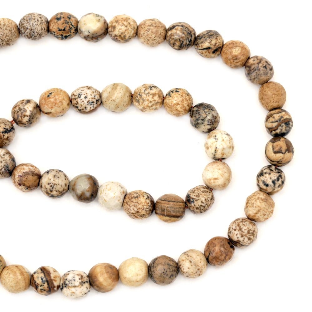 String Beads Semi Precious Stone Jasper Landscape Ball Faceted 6mm ~ 65 Pieces
