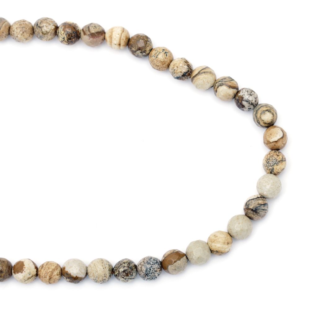 String Beads Semi-Precious Stone Jasper Landscape Faceted Ball 8mm ~48 pieces