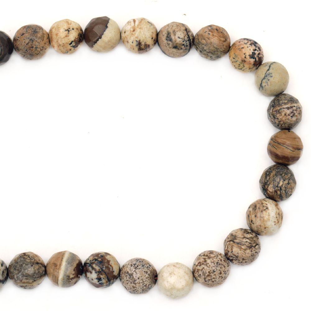 String Beads Semi-Precious Stone Jasper Landscape Ball Faceted 10mm ~38 pieces