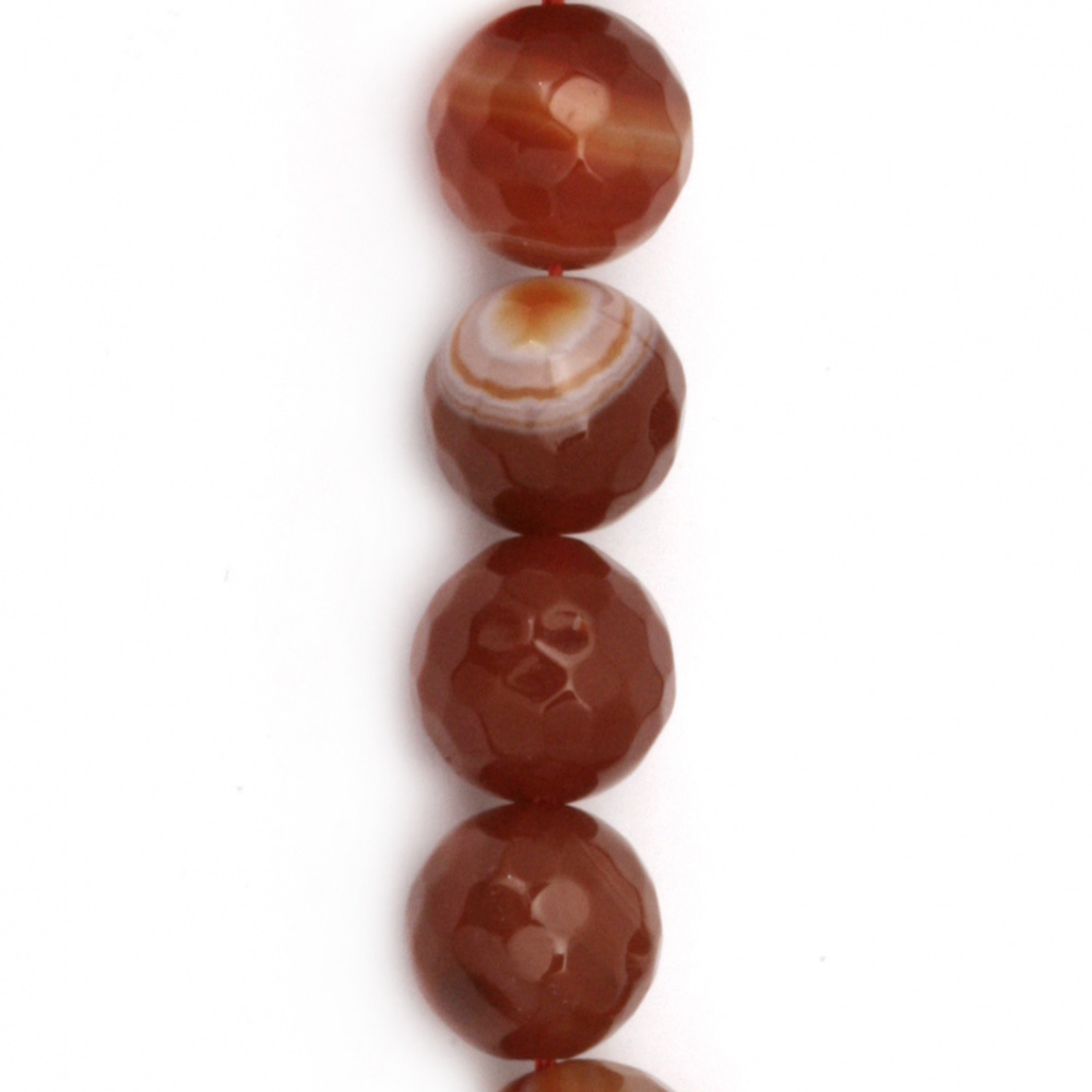 Gemstone striped Agate, orange dark  faceted ball 12 mm ~ 32 pieces