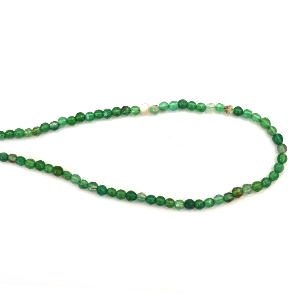 String of beads Semi-precious stone Agate, striped green, ball faceted 4 mm ~97 pieces