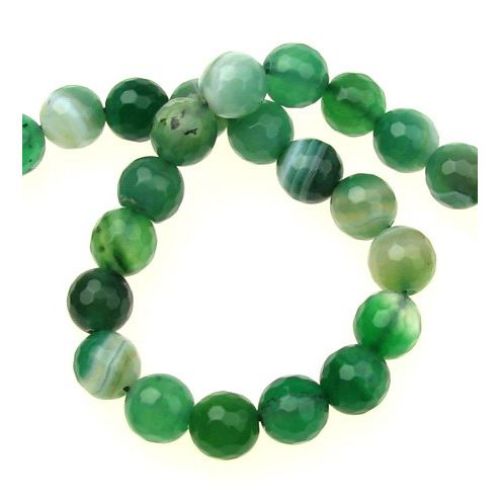 String beads  striped  stone Agategreen bead faceted 8 mm ~ 47 pieces