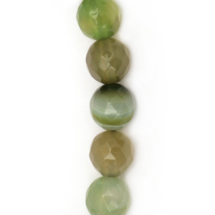 String beads  striped  stone Agate green bead faceted 8 mm ~ 48 pieces