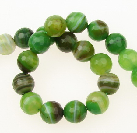 String beads  striped  stone Agate green bead faceted 10 mm ~ 39 pieces