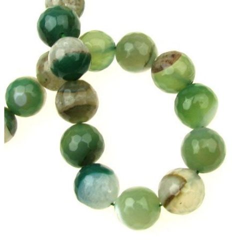 String beads  striped  stone Agate green bead faceted 10 mm ~ 37 pieces