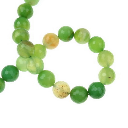 Semi-precious Stone Beads Strand / AGATE, Green, Faceted Ball: 14 mm ± 28 pieces