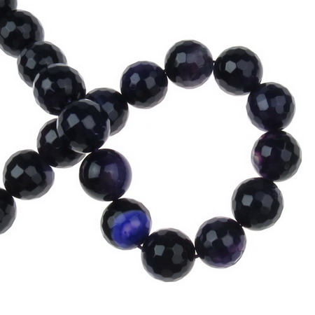 String of Colored Semi-precious Stone Beads / AGATE, Dark  Purple, Faceted Ball: 14 mm ± 27 pieces