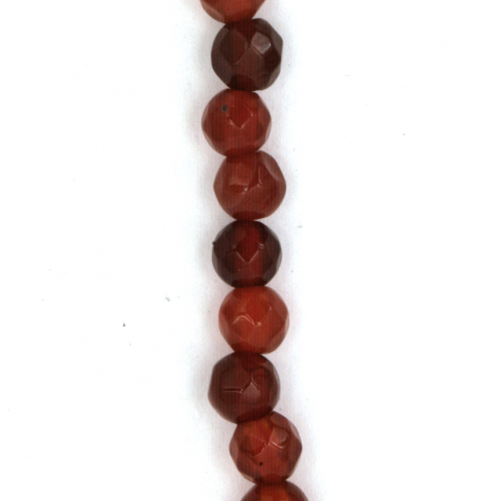 Наниз мъниста полускъпоценен камък АХАТ червен тъмен топче фасетирано 4 мм ~93 броя