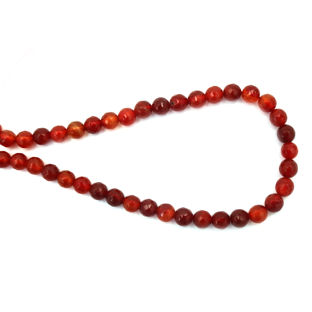 String of Semi-precious AGATE Stones, Orange Faceted Ball  Beads / 8 mm ~ 47 pieces