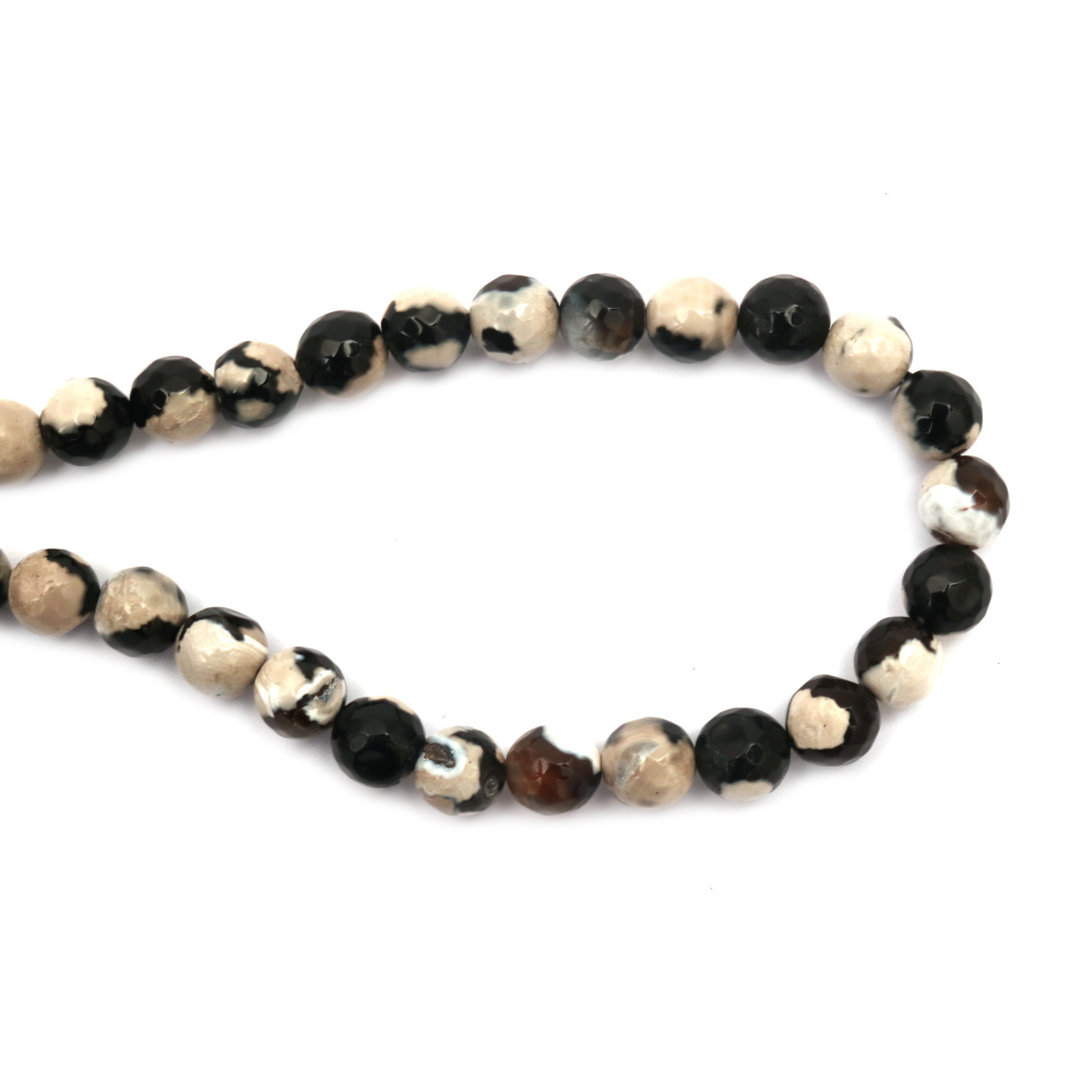String of beads semi-precious stone AGATE, brown assorted, ball faceted 10 mm ~38 pieces