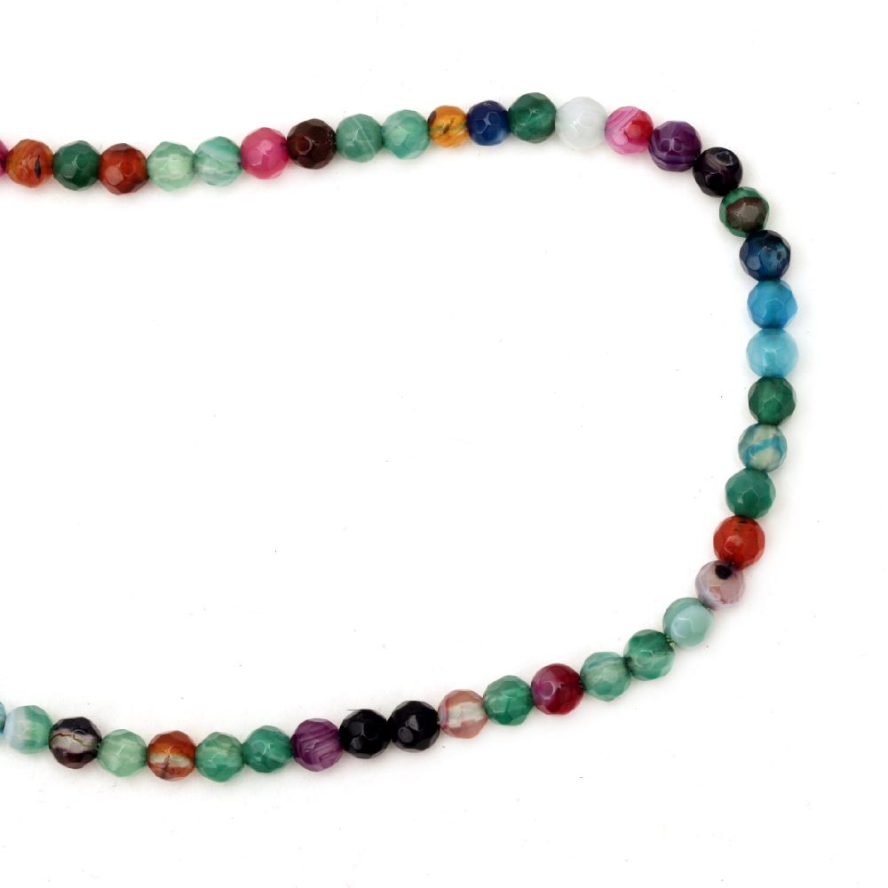 Small Multi-colored Natural Stone Beads String / STRIPED AGATE, Assorted Colors, Faceted Ball: 4 mm ± 95 pieces