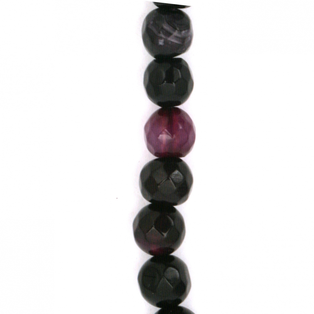 Наниз мъниста полускъпоценен камък АХАТ ивичест лилав топче фасетирано 6 мм ±63 броя