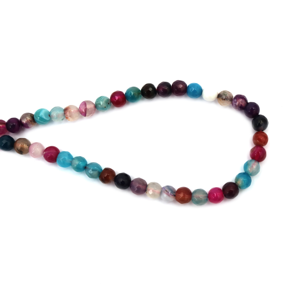 String of Semi-precious AGATE Stones, Assorted Colors Faceted  Ball Beads / 8 mm ~ 47 pieces