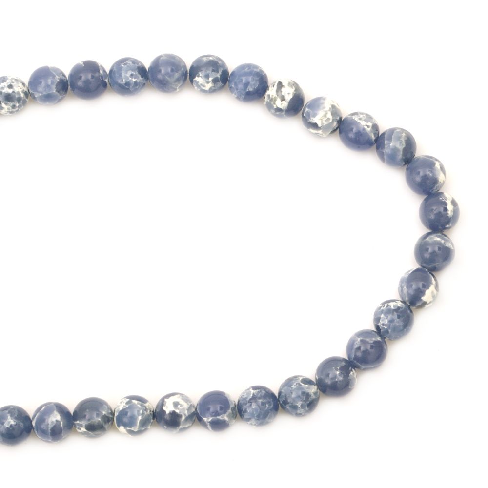 Наниз мъниста полускъпоценен камък АХАТ синтетичен син светъл топче 10 мм ~40 броя