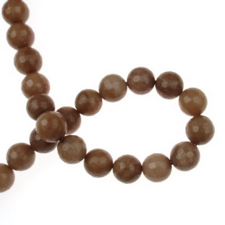 String Colored Natural Stone Beads / BROWN AGATE, Faceted Ball: 12 mm ± 32 pieces