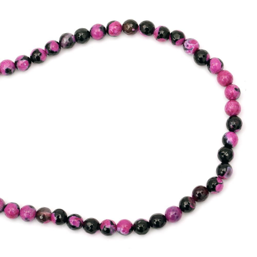 Наниз мъниста полускъпоценен камък АХАТ черно-цикламен топче фасетирано 8 мм ~48 броя