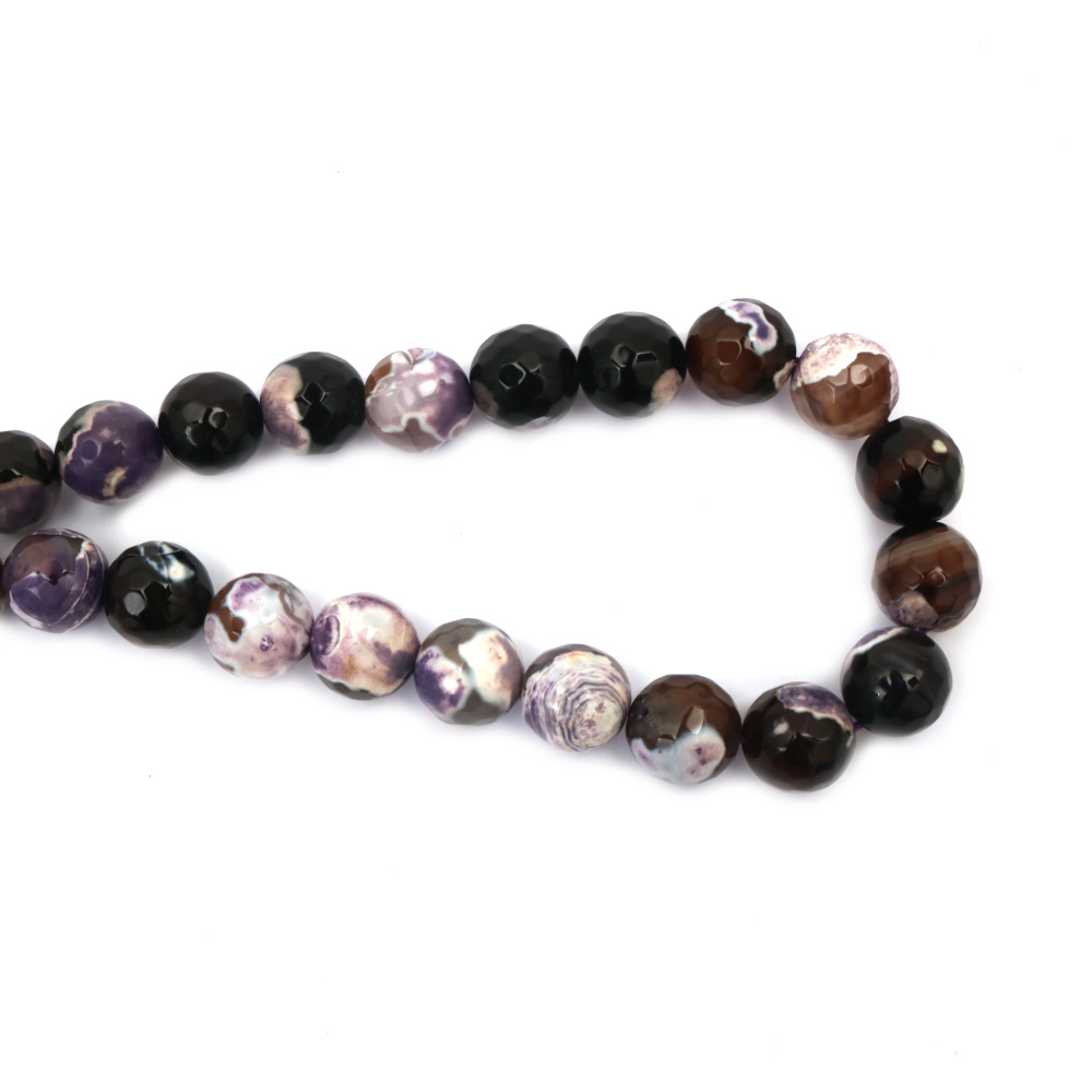 String of Semi-precious Stone Beads, Black-Purple AGATE / Faceted Ball: 14 mm ~ 28 pieces