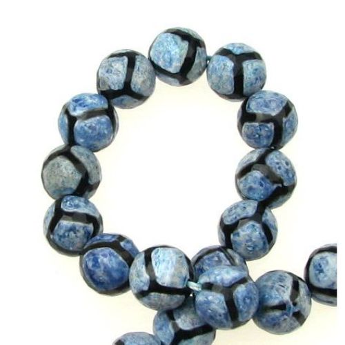 Colored Semi-precious Stone Beads String for Jewelry Design /  AGATE, Blue, Faceted Ball: 10 mm ± 37 pieces