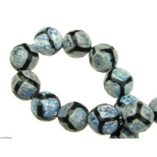 Faceted Colored Semi-precious Stone Beads Strand / AGATE, Blue, Ball: 12 mm ± 32 pieces