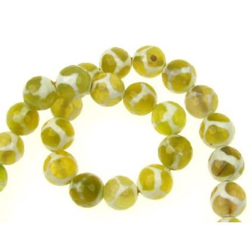 String Colored Natural AGATE Stone Beads for DIY Jewelry Art, Yellow, Faceted Ball: 12 mm ± 32 pieces