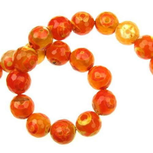 String Colored Semi-precious Stone Beads / AGATE, Orange, Faceted Ball: 12 mm ± 32 pieces